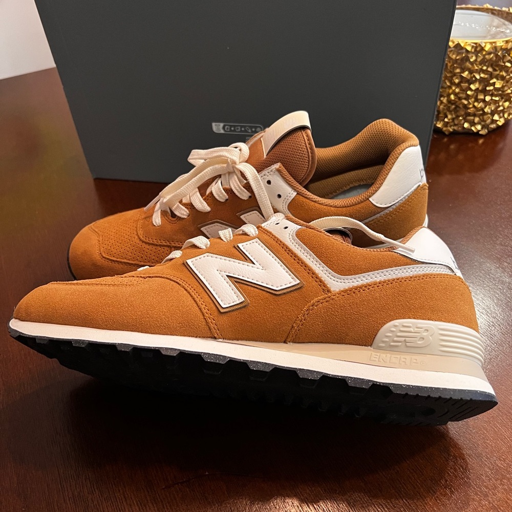 New Balance Tan and White Sneakers